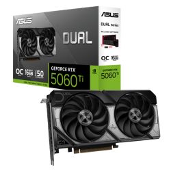 Asus DUAL RTX5060 Ti OC, PCIe5, 16GB DDR7, HDMI, 3 DP, 2632MHz Clock, Overclocked, Compact SFF-Ready
